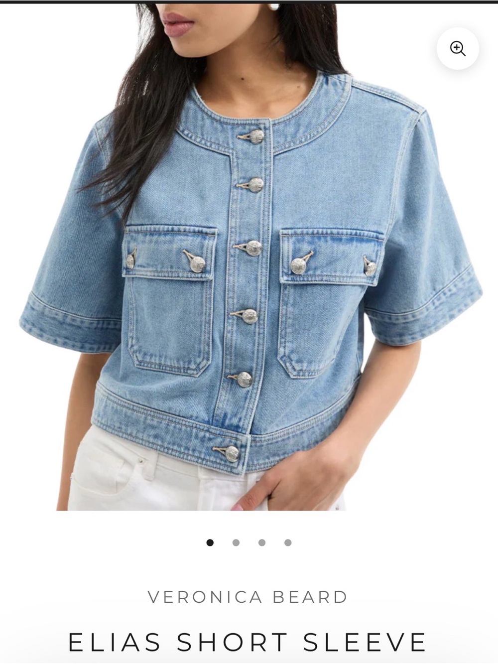 Veronica Beard Light Blue Cropped Short-Sleeve Denim Jacket - Picture 2 of 4